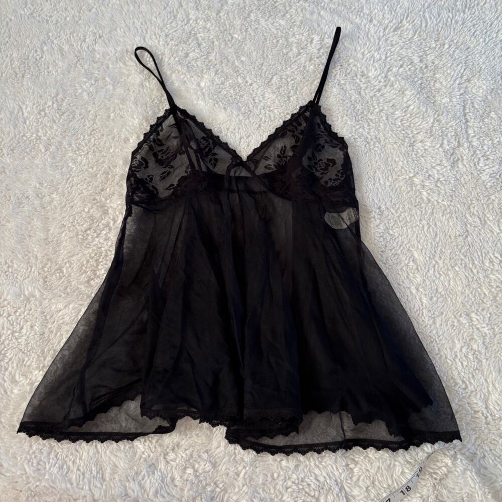Womens Y2K Sheer Trim Floral Black Whimsigoth Babydoll Coquette M Made in USA